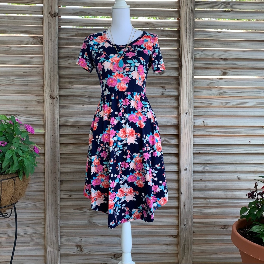Red Lolly Blue Floral Soft Dress w/ Pockets Small